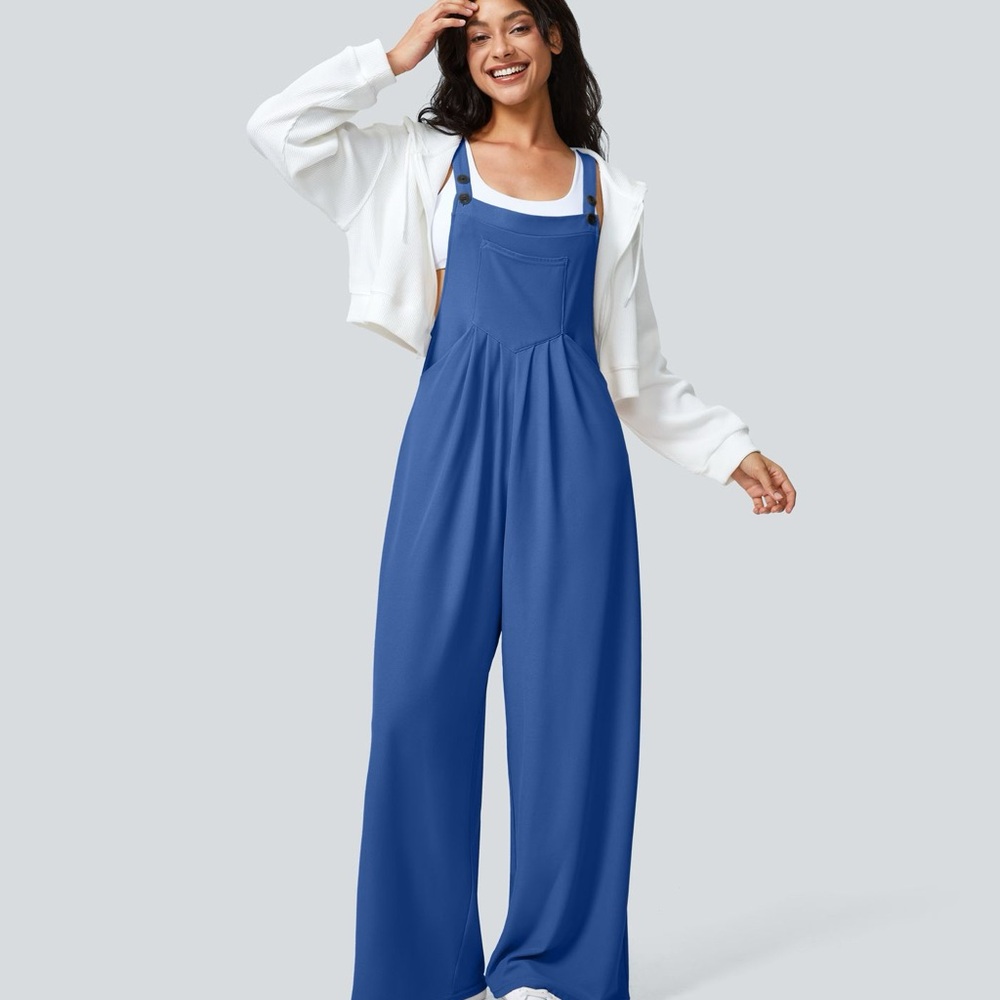 HALARA Waffle Deep Sapphire Blue Wide-Leg Jumpsuit
